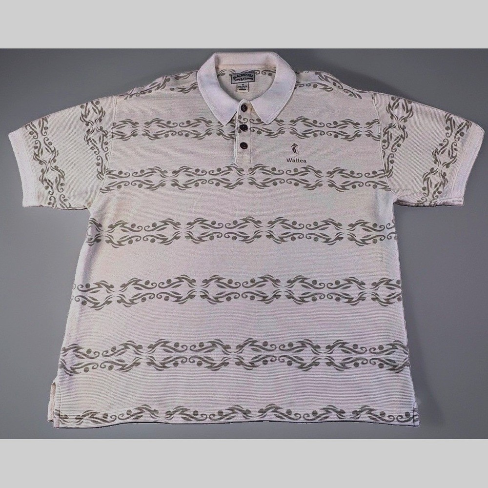 Blackwater Bay Wailea Maui Hawaii Golf Polo Shirt Mens M Ivory Tribal Print Y2K